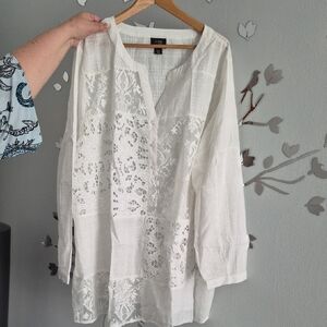 June + Vie Cotton Henley Blouse 3/4 Sleeves Size 28W